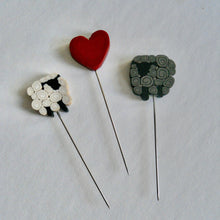 Load image into Gallery viewer, polymer clay pins, sheep and heart pins, just another button company, marie mayhew