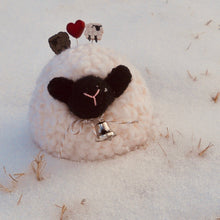 Load image into Gallery viewer, Lamb sitting out in the snow, felted lamb pattern, sheep pincushion, marie mayhew, Just another button company