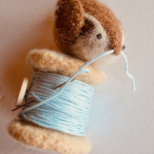 Load image into Gallery viewer, close up of the bid's beak with thread
