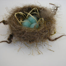 Load image into Gallery viewer, close up of nest ornament with robin's egg blue needle felted eggs