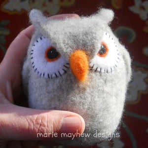 wool grey owl knitting and felting pattern