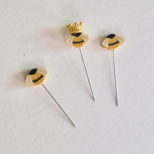Just Another Button Company bee pins, crowned bee pin, marie mayhew designs
