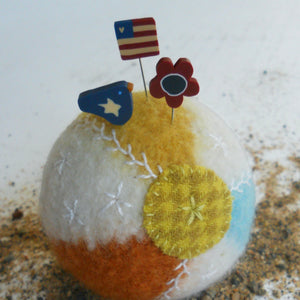 beach ball pincushion with patriotic just another button company pins