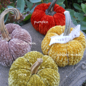 Marie Mayhew Designs, velvet pumpkin kits, 4 colors, Pumpkin Patch pattern