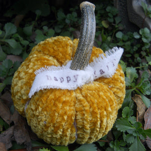 Marie Mayhew Designs velvet pumpkins kits, happy fall ribbon option