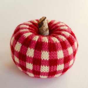cranberry color buffalo plaid knit pumpkin pattern, marie mayhew designs