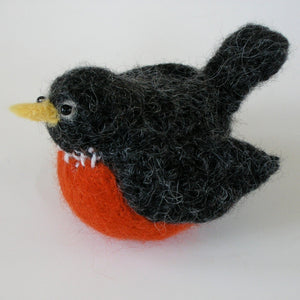 Create a knit and felted woolly robin bird