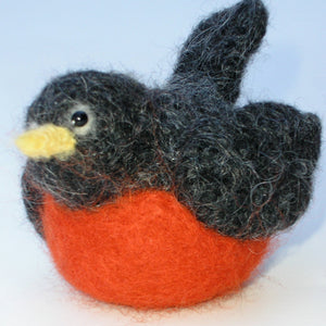 Marie Mayhew's woolly birds pattern, create a felted robin, knit and felt designs