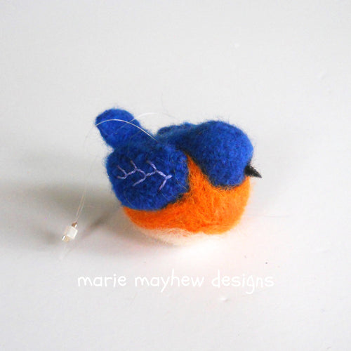 blue bird holiday ornament, hand made bird ornaments, bird lover gift ideas, marie mayhew