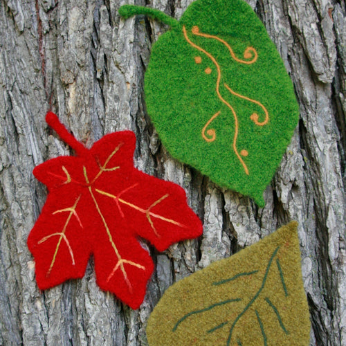 Marie Mayhew's woolly leaves pattern, a knit and felt leaf in two sizes