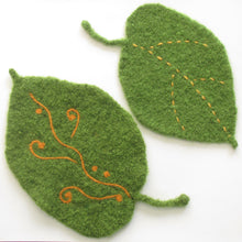 Load image into Gallery viewer, Marie Mayhew&#39;s felted woolly leaves pattern, elm leaf in two sizes with embellishig