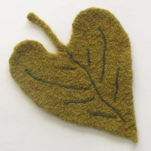 Marie Mayhew's woolly leaves pattern, a  knit and felt linden leaf with needle felting