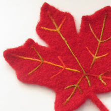 Load image into Gallery viewer, Felted maple leaf pattern with needle felt embellishing, marie mayhew designs