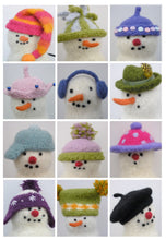 Load image into Gallery viewer, 12 knit snowman hats pattern