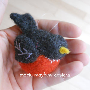 wool hand knit bird ornament, robin ornament, bird lover gift ideas, holiday ornaments, marie mayhew