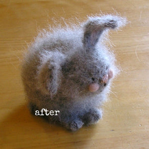 woolly bunny after being brushed with nap riser