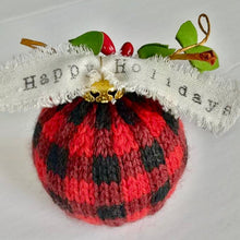 Load image into Gallery viewer, buffalo plaid holiday ornaments by marie mayhew designs HAPPY HOLIDAYS