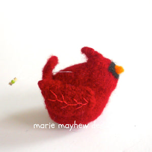 cardinal ornament, knit and felted bird