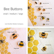 Load image into Gallery viewer, just another button company bee buttons in various styles and sizes