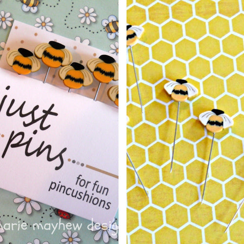 just another button company clay bee pins, sold individually or as a set of five