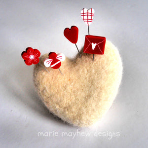 woolly sweet-hearts pattern with valentine clay pins