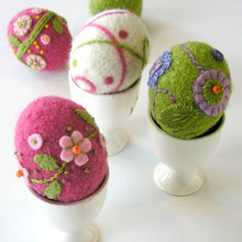 Load image into Gallery viewer, embellished woolly eggs using needle felting and appliqué